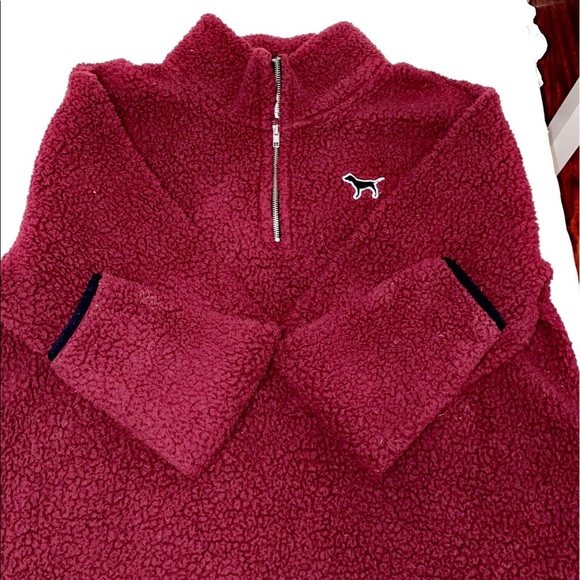 PINK maroon sherpa quarter zip - Picture 1 of 3